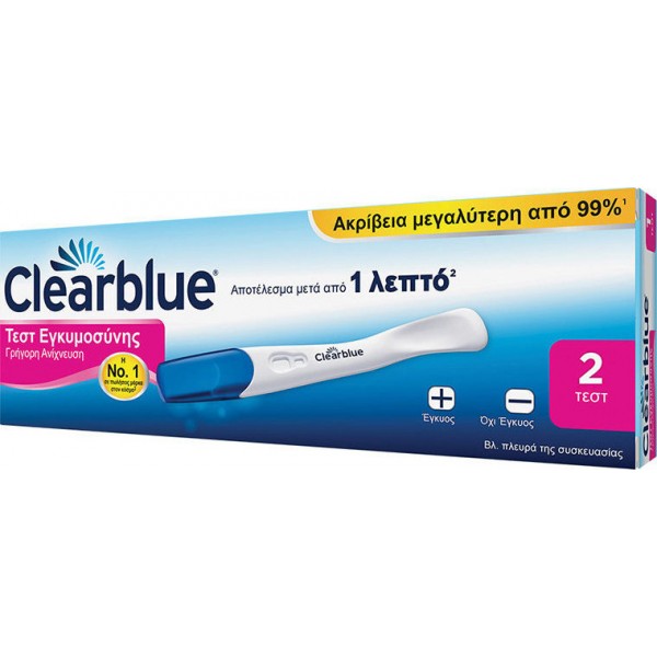 Clearblue Rapid Detection Τεστ Εγκυμοσύνης Γρήγορης Ανίχνευσης μετά από 1 Λεπτό 2τμχ